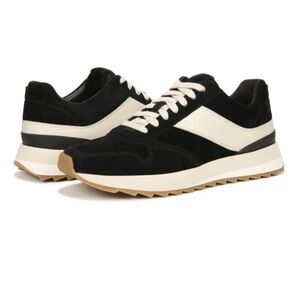 Vince men’s Edric Low-Top Suede Leather Sneakers, Black, Size US 10.5 / EUR 44.5